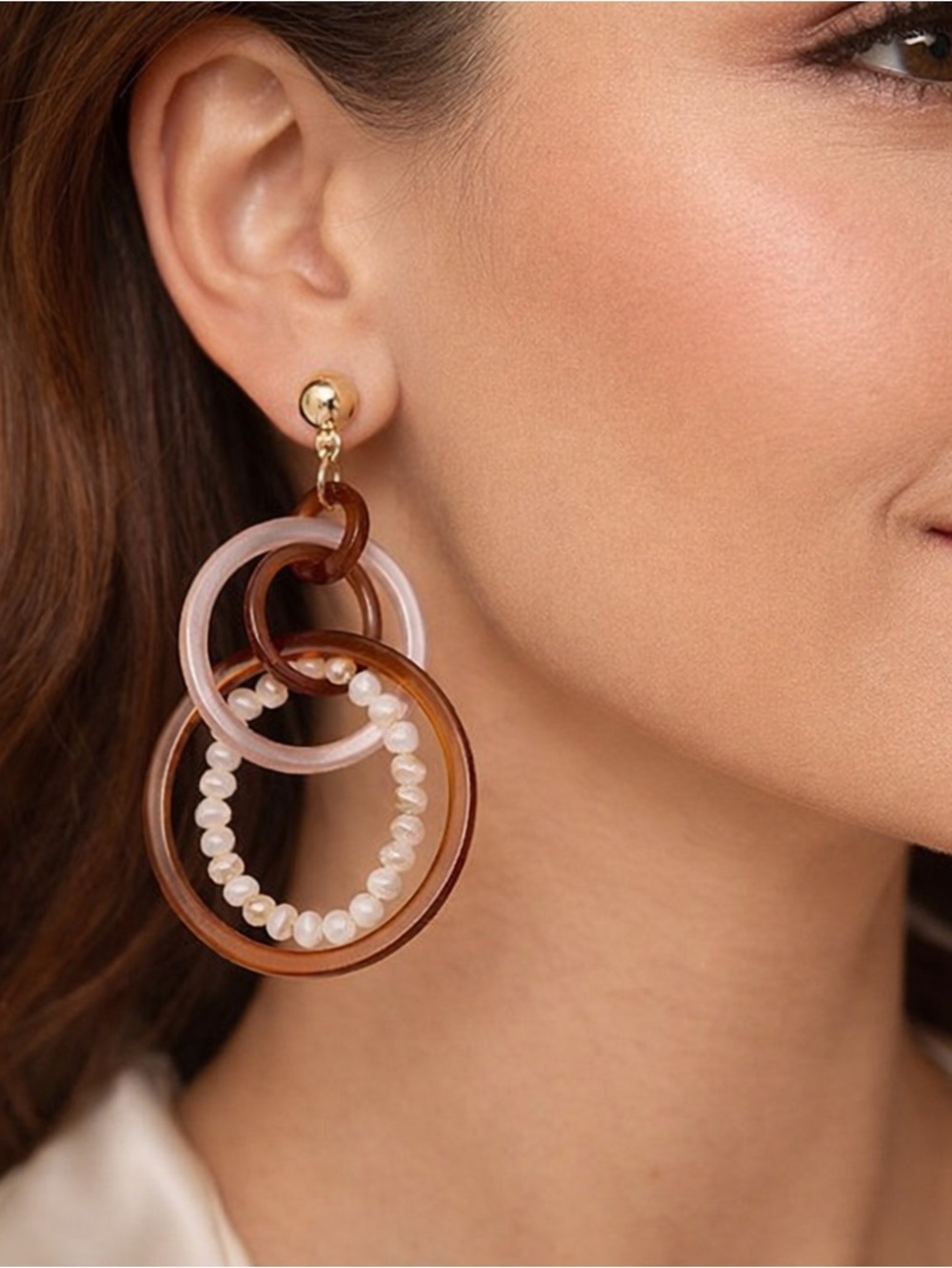 Brown tan and gold colored earrings